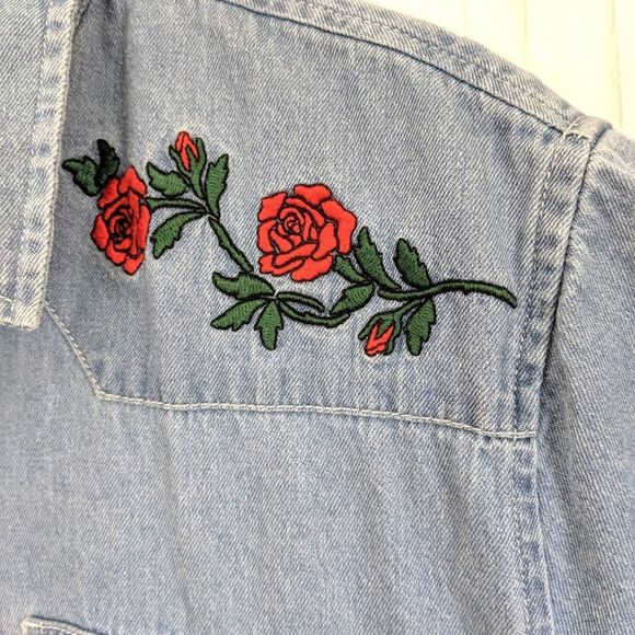 Pacsun Los Angeles Denim Shirt Rose Embroidery - Picture 4 of 7